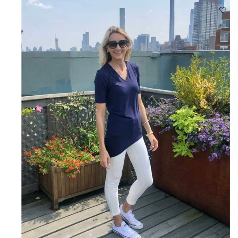 New Universal Standard Genevette jersey navy blue tunic blouse top size S(14)
